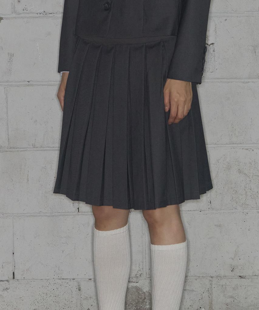 Fancy Club Classic Buckle Pleated Midi Skirt (Gray) F25Zd970