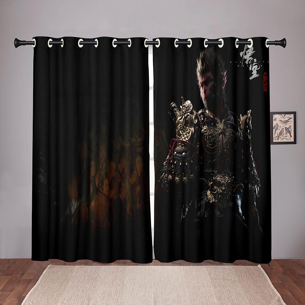 3D Game Black Myth WUKONG Pattern Curtains 2 Panels Young People Game Lovers Living Room Bedroom Esports Room Decor