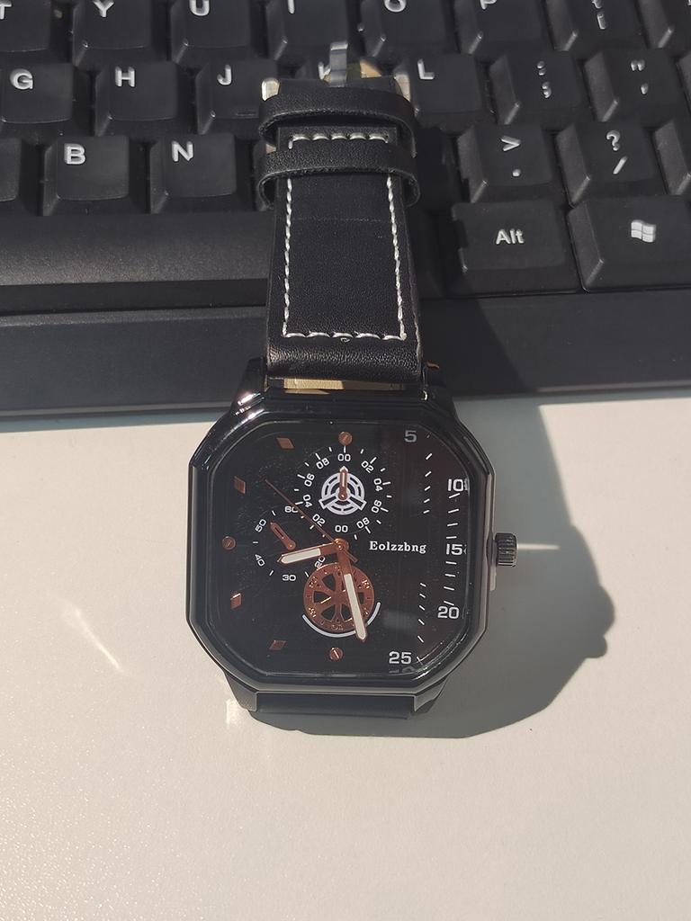 Men's Quartz Watches Alloy Dial Business Men Watch PU Leather Strap Square Sports Watch Cool Black Wristwatch for Man