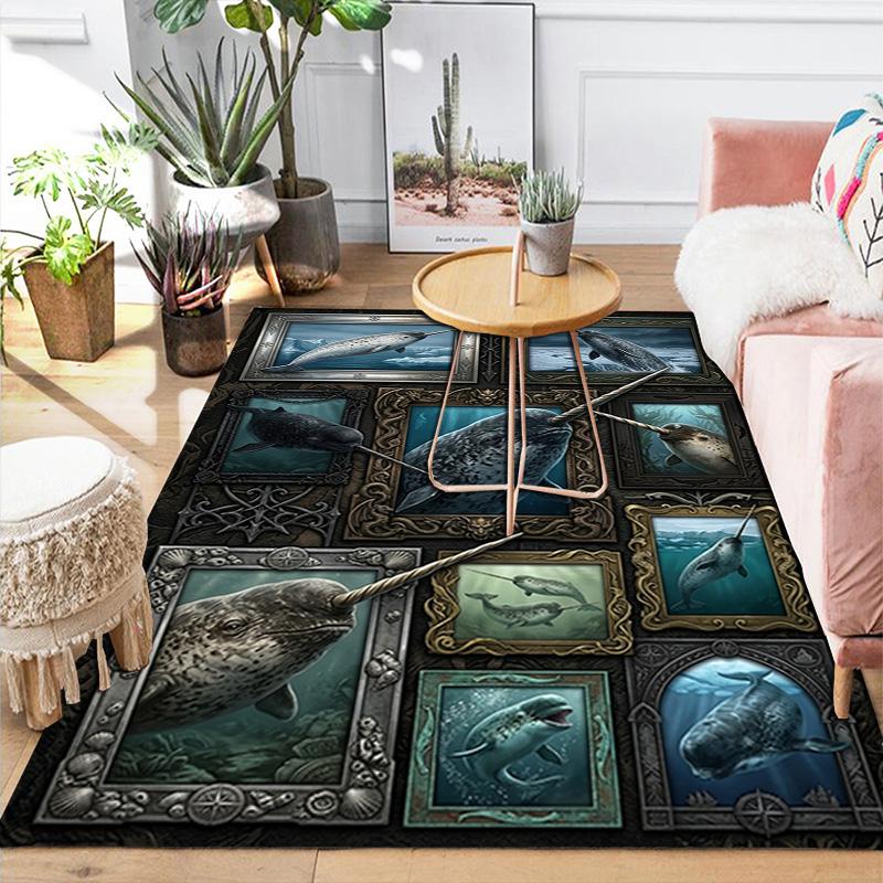 Whale Portrait Collection Pattern Rug Floor Mat for Living Room or Bedroom Soft and Comfortable Carpet a Gift for Birthday and Holiday.