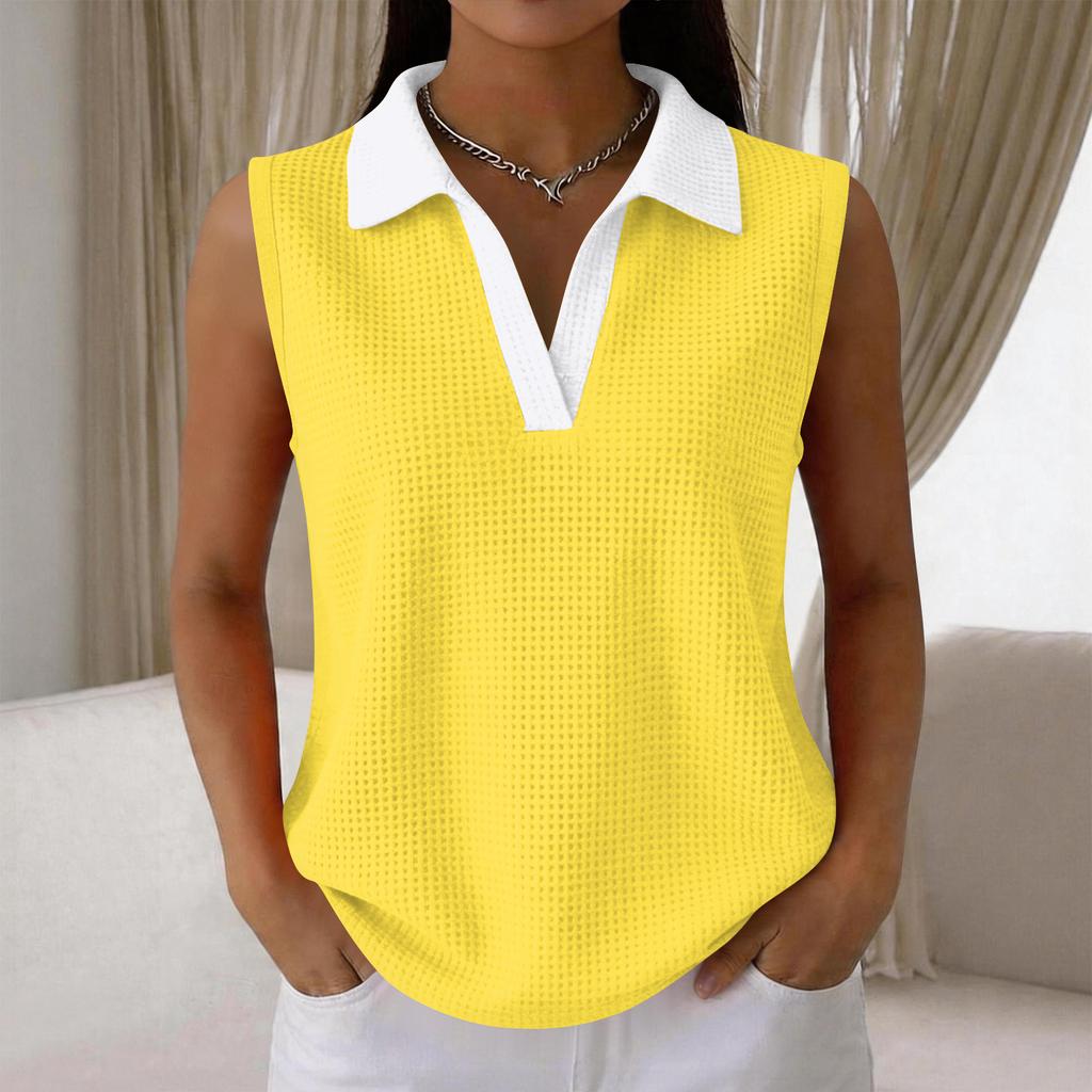 Women's Casual Color Block Knit Sleeveless Collar Tank Top
