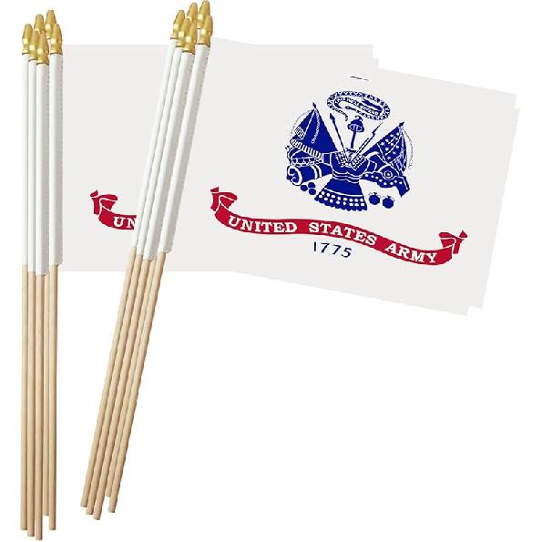 12 Pack US Army Wooden Stick Flag, US Army Small Mini Hand Held Flags, Small US Army Flag 5x8 Inch US Army