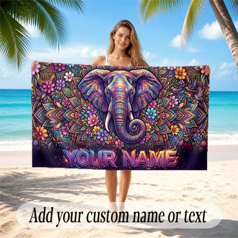 Floral Garden Theme Soft Beach Towel Personalized Custom Name Text Towel Portable for Beach Pool Travel