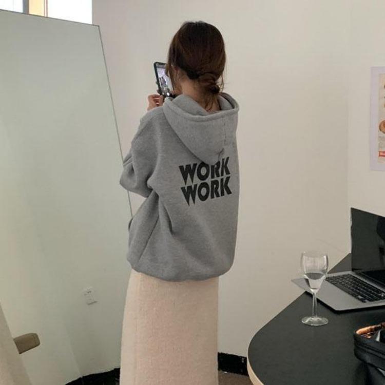 Lös långärmad huvtröja för kvinnor enfärgad O-hals pullovertoppar