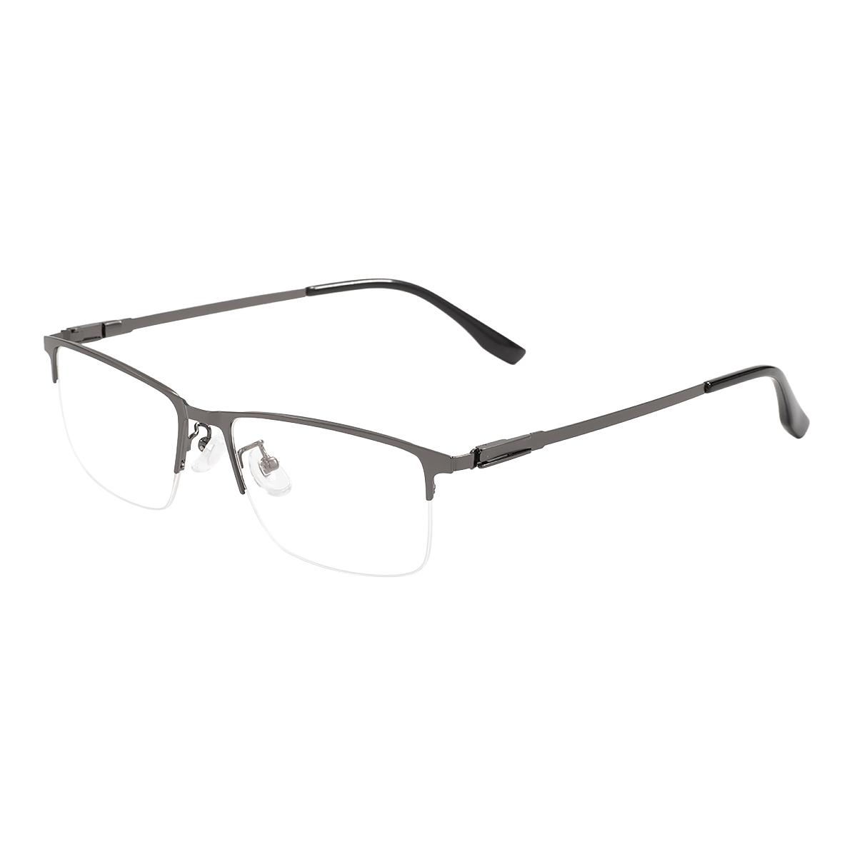 

Fashion Large Black Rectangle Metal Half Rim Eyeglasses Frame Big Men Business Spectacles For Myopia Optical Prescription Lenses серый