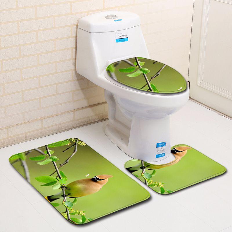 3D Bird Bathroom Toilet Three-Piece Floor Mat Doormat Bathroom Carpet