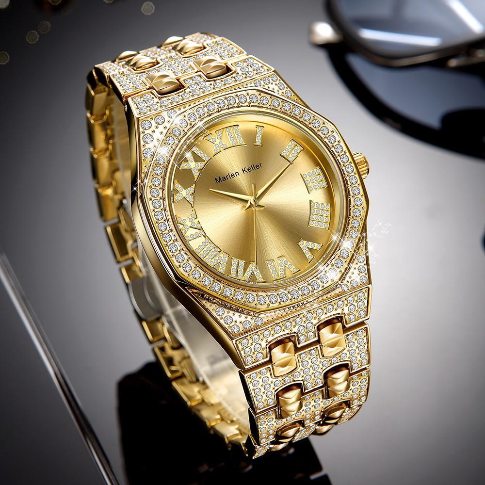 Luxury Full Diamond Men Watches Fashion Stainless Steel Strap Male Quartz Wristwatches