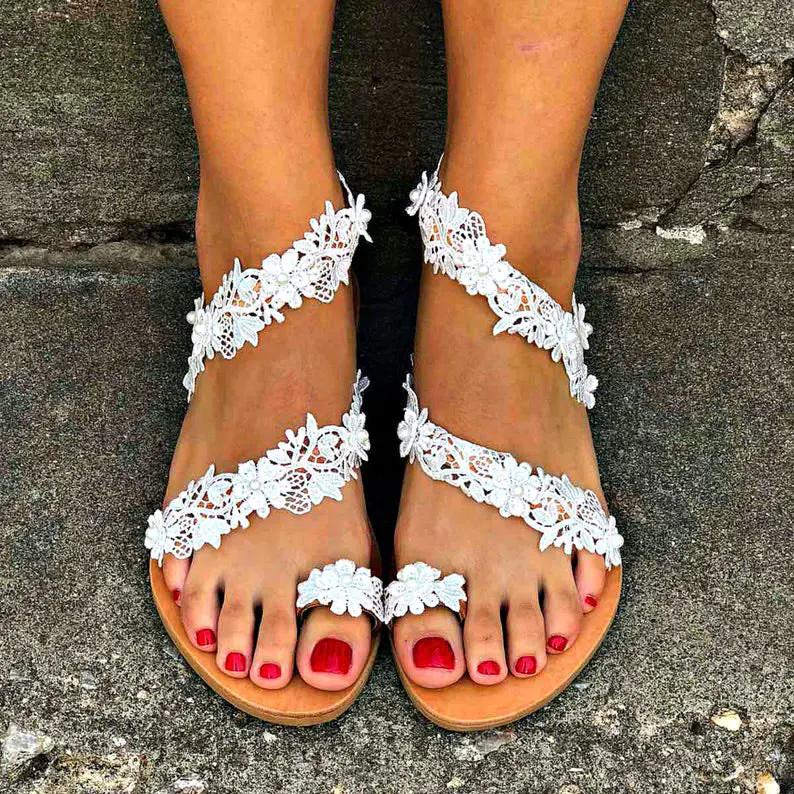 2024 Summer Floral Flat Women's Sandals - Plus Size Beach Shoes for Europe & America