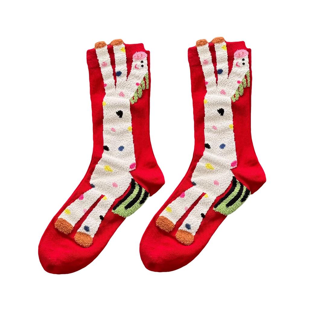 Cute Natal Year Red Socks Year Of The Horse Cartoon Tube Socks Versatile Tight Mouth Sweat-Absorbing New Year Socks Zhuji Stacking Socks