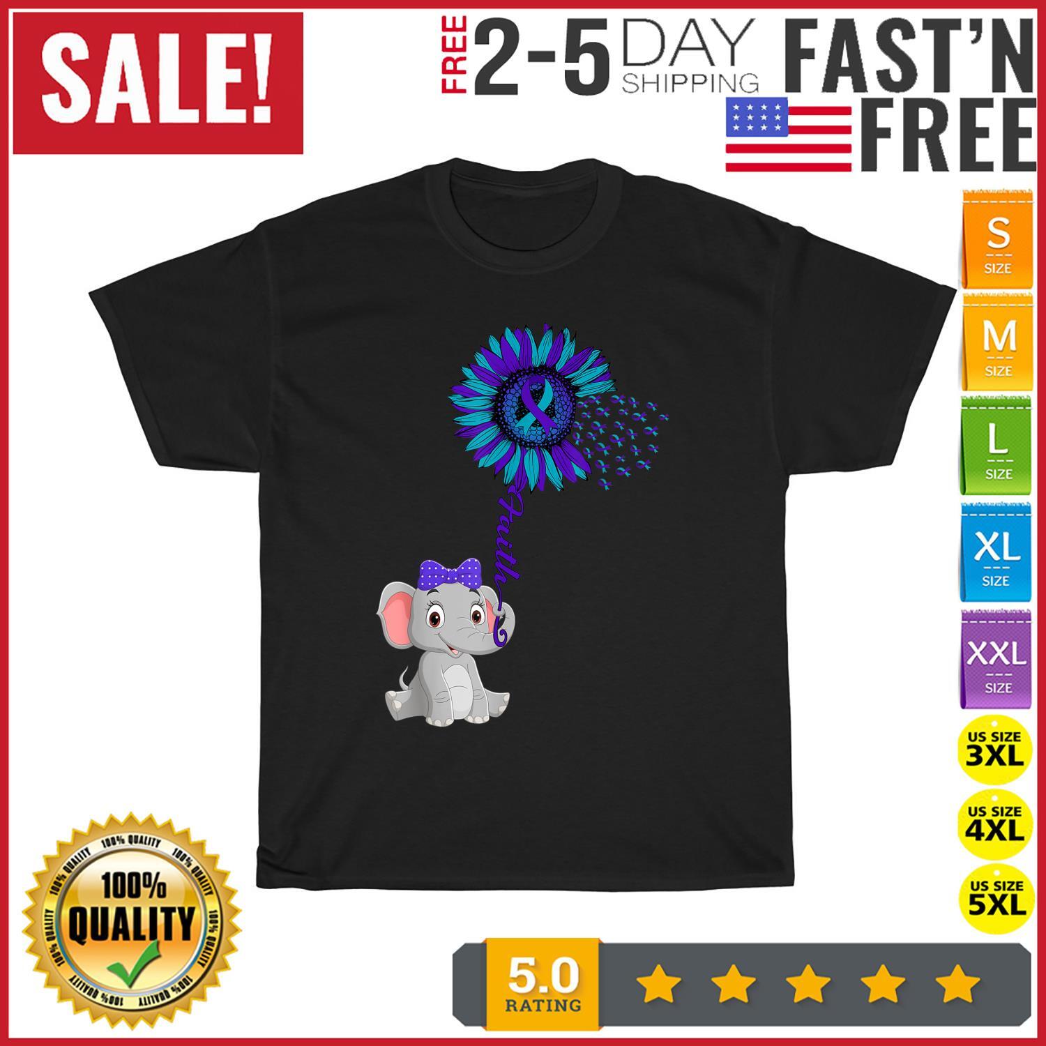 Faith Suicide Prevention Awareness Day Sunflowers Elephant T Shirt Mens Womens Tees Top Men Women NEW L