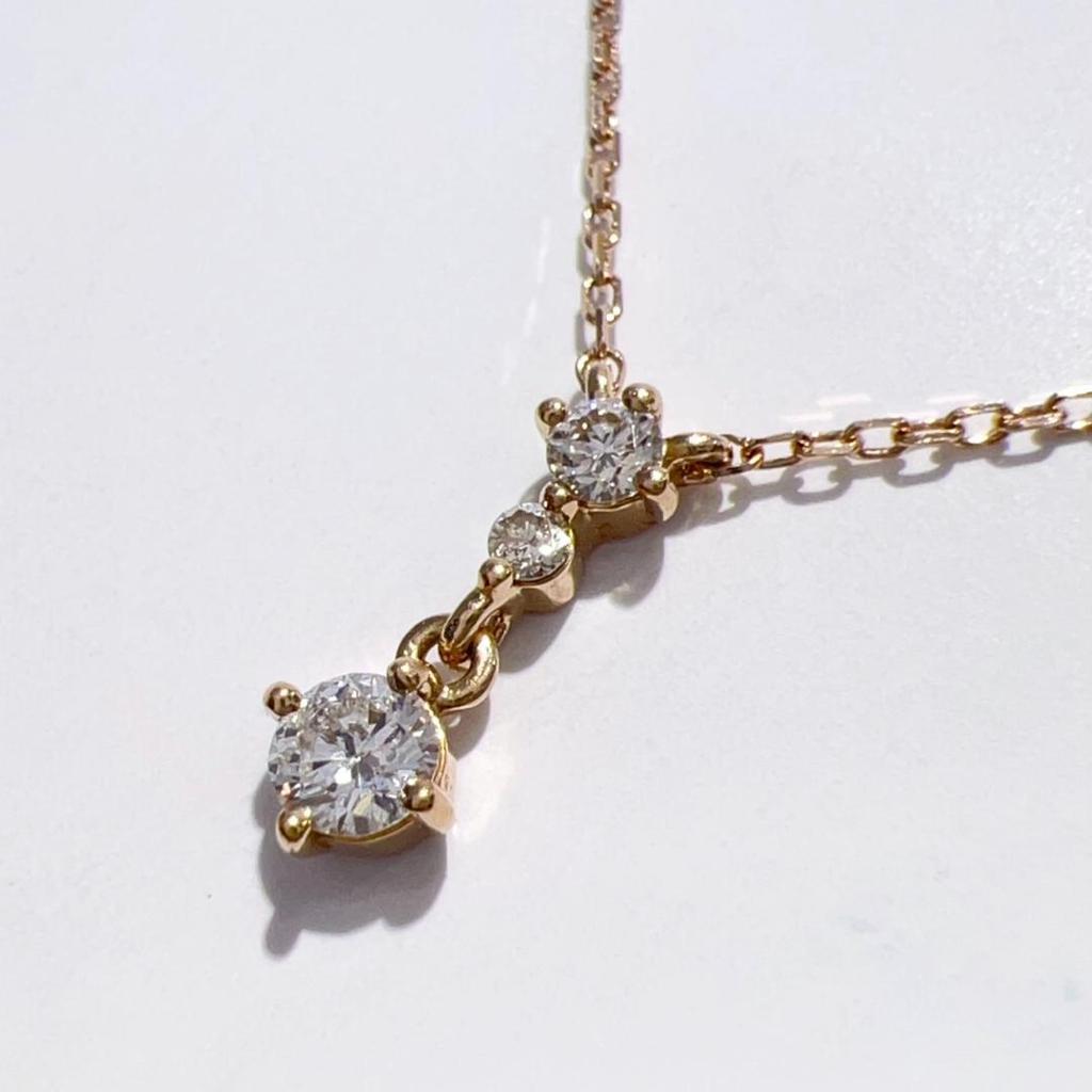 Used 4 Yondoshi K18PG Diamond Necklace 40cm 1.2g Good Condition