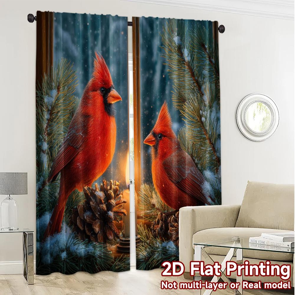 2D Flat Printing  JIT 2pcs   Curtains (Without Rod) Cardinal Glow Popular Creative Curtains Polyester Curtains Festive Perfect for