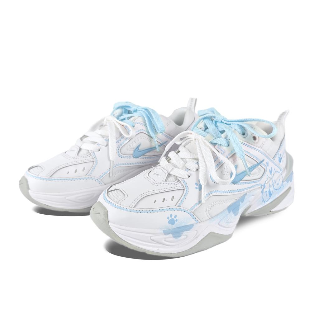 Nike M2K Tekno Meow Cat Blue Abrasion Resistant Breathable Low top Chunky Sneakers Women's White AO3108-100(team352-)