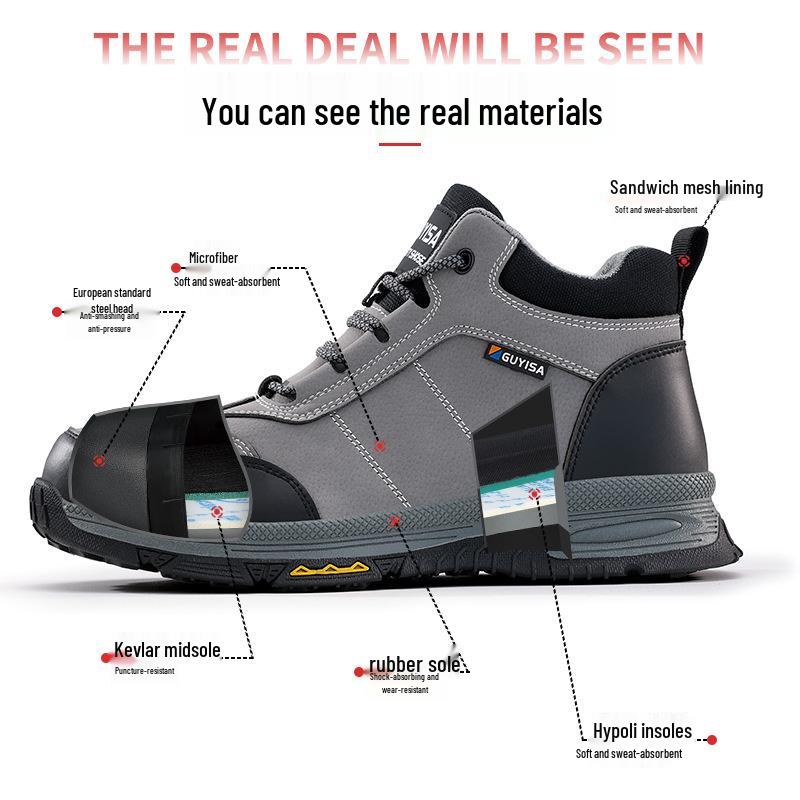 Men's High-Top Steel Toe Safety Shoes: Anti-Smash, Anti-Puncture, Anti-Slip, Waterproof, Comfortable.
