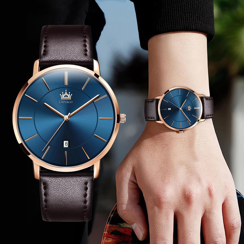 Men's Ultra-thin 6.5mm Watch, Simple, Fashionable, Casual, Business Watch, Japanese Quartz Movement, 40mm Dial, Genuine Leather Band, Unisex (brown +