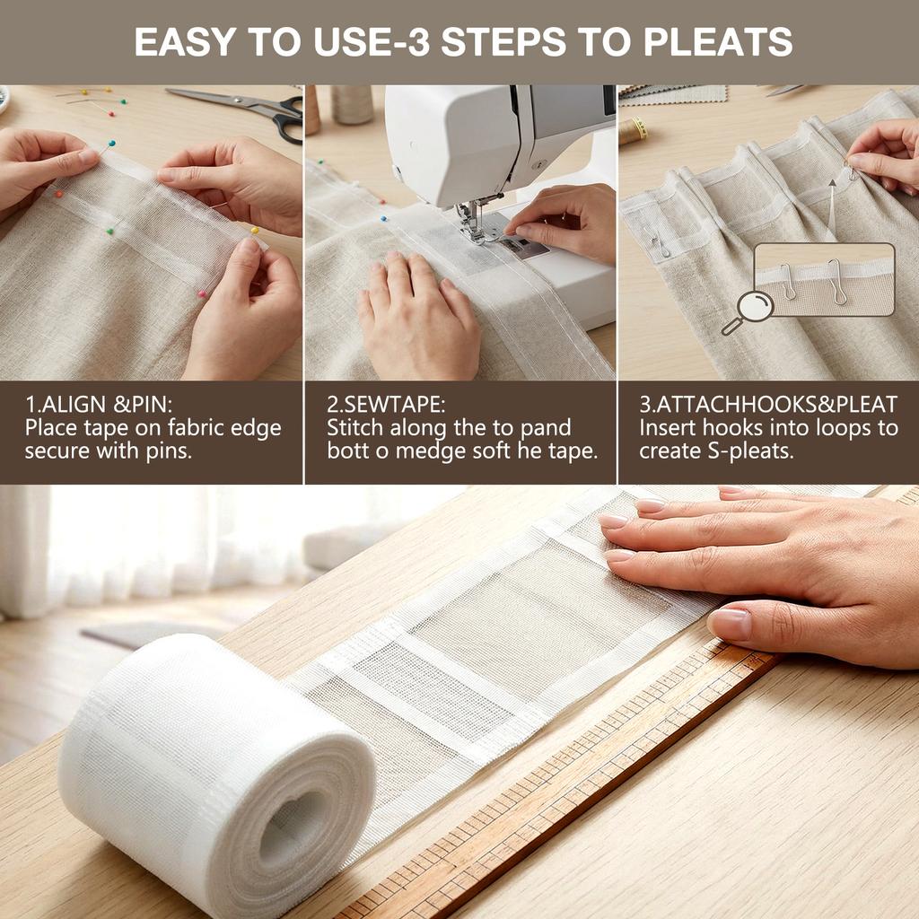 1Roll Curtain Pleat Tape 10.9 Yards Translucent Pleated Curtain Rod Tape Nylon Pleating Tapefor Curtains Used to Make Home Decor