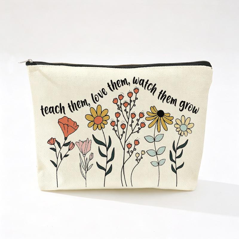 Teacher's Day Inspirational Slogan Makeup Bag - Portable Imitation Linen Zipper Pouch