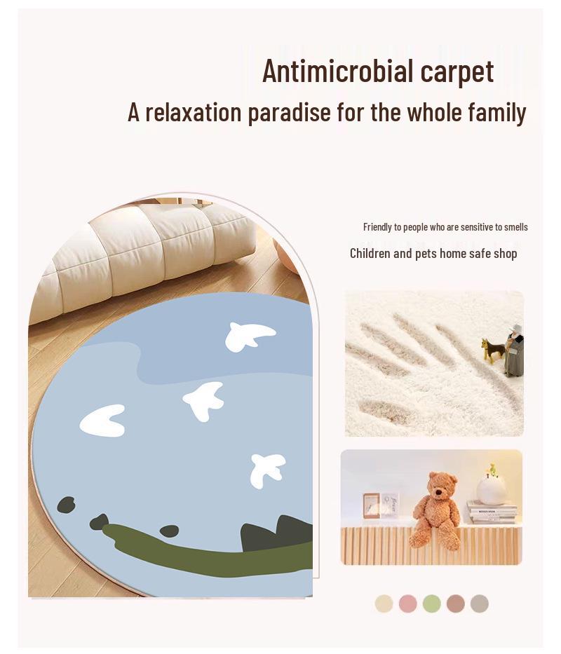 Cartoon Animal Faux Cashmere Rug - Cute Round Bedside Mat for Bedroom, Living Room, or Children's Playroom