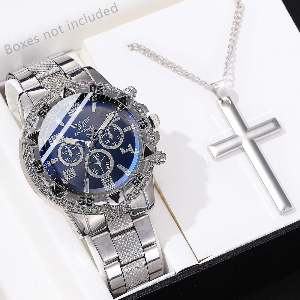 Men's Watch Blu-ray Glass Quartz Watch Classic Watch False Three-eye Digital Alloy Watch