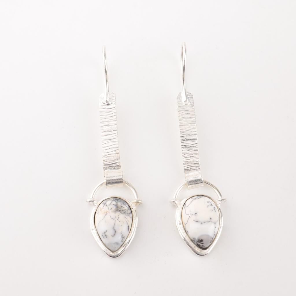 Dendritischer Opal Edelstein 925 Sterlingsilber Schmuck Handgefertigt Lange Ohrringe 2,3" EE-166-30