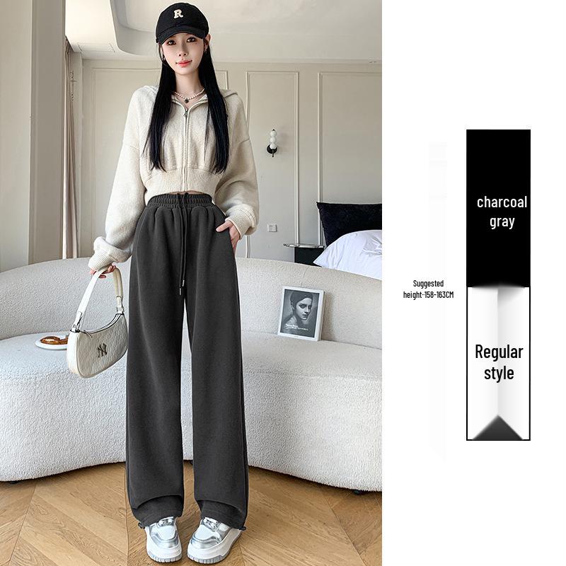 Dámské fleecem podšité tepláky z jehněčí vlny Podzim/Zima 2025: Silné bavlněné ležérní rovné kalhoty