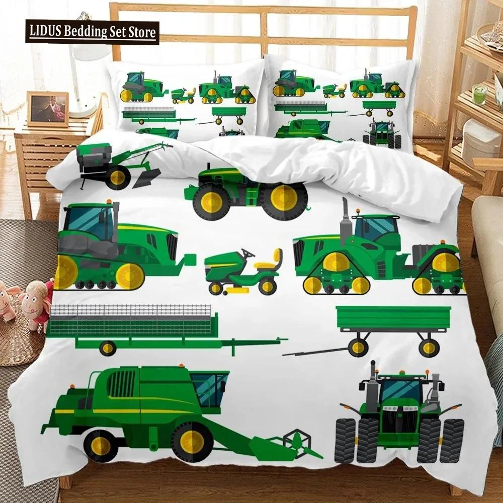 Engineering Car Duvet Cover Construction Vehicle Bedding Set Boys Excavator Dump Truck Cement Mixer Roller Polyester Qulit Cover