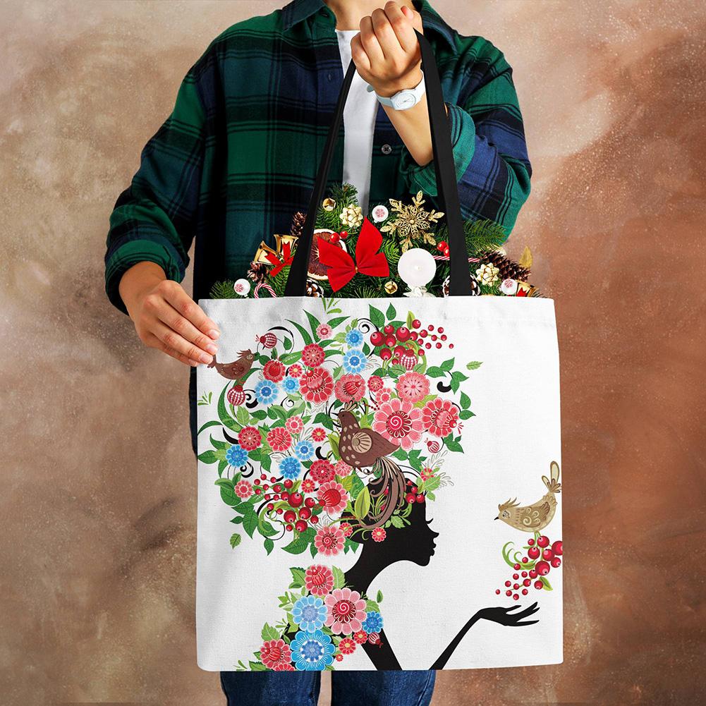 Wishing Girl Print Linen Reusable Shoulder Bags Women Large Tote Bags Fashion Handbags With Customized Printed CLE