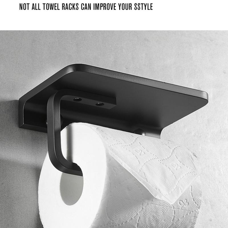 No-Drill Aluminum Paper Towel Holder Toilet Paper Holder Black Roll Hand Towel Holder Bathroom Paper Box