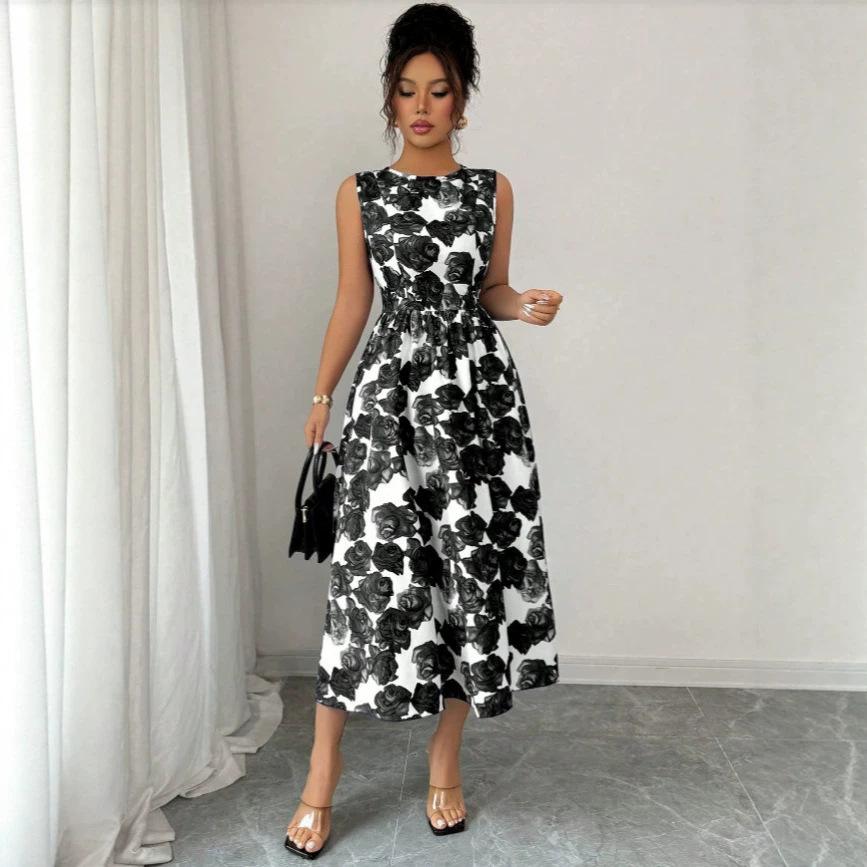 Summer European and American New Fashion Design Printed Sleeveless Dress