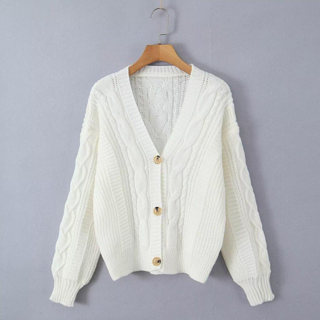 Women's European & American Style Long Sleeve Button-Up Cardigan Sweater - Fashionable & Casual