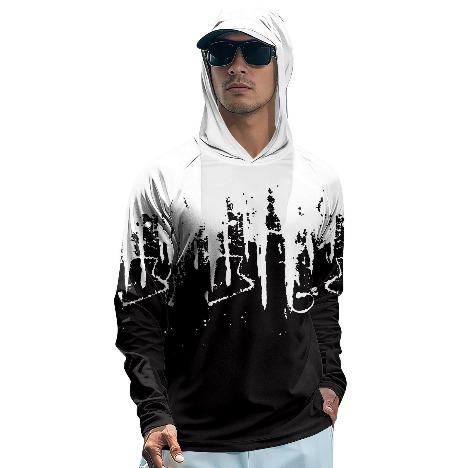 Men s Lapel Printed Single Breasted Pocket Long Sleeve Casual Sports T-Shirt L чёрный