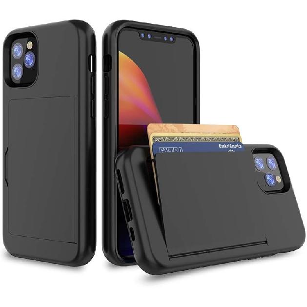 for iPhone 11 Pro Case with Card Holder,Credit Card Slot Protective Wallet Case - Black
