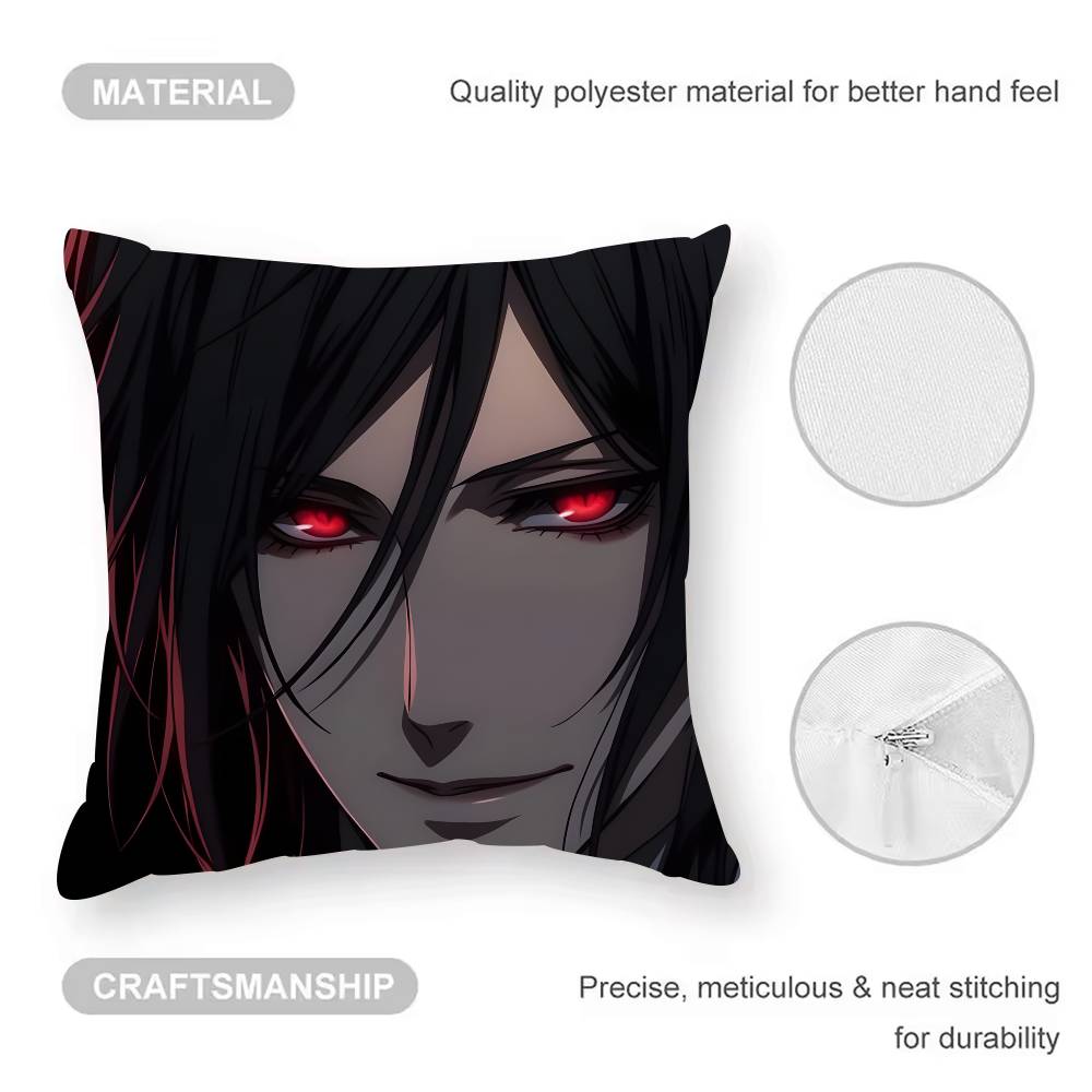 Manga B-Black B-Butler Pillow Case  Anti-dustmite Pillowcase Invisible Zipper Silky Short Plush Sofa Cushion Cover