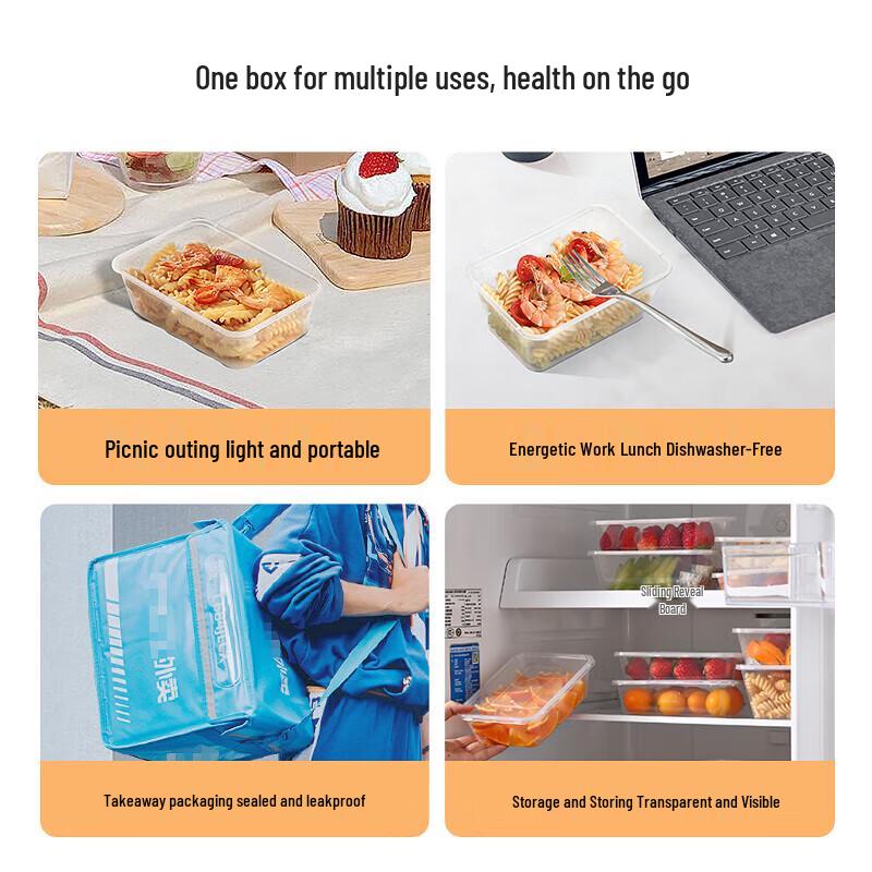 MARYYA Disposable Rectangular Food Containers with Lids, 750ml (20 Pack)