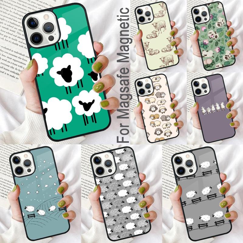 Cute Sheep Soft Phone Case for iPhone 17 Air 16e Pro Max 15 Pro 13 14 Plus 11 12 MagSafe Magnetic Coque