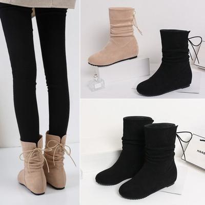 Übergröße Kurze Stiefel Damen Retro Wind Gefaltetes Wildleder Runde Spitze Übergröße Mittelhohe Stiefel Mode Stiefel Damen