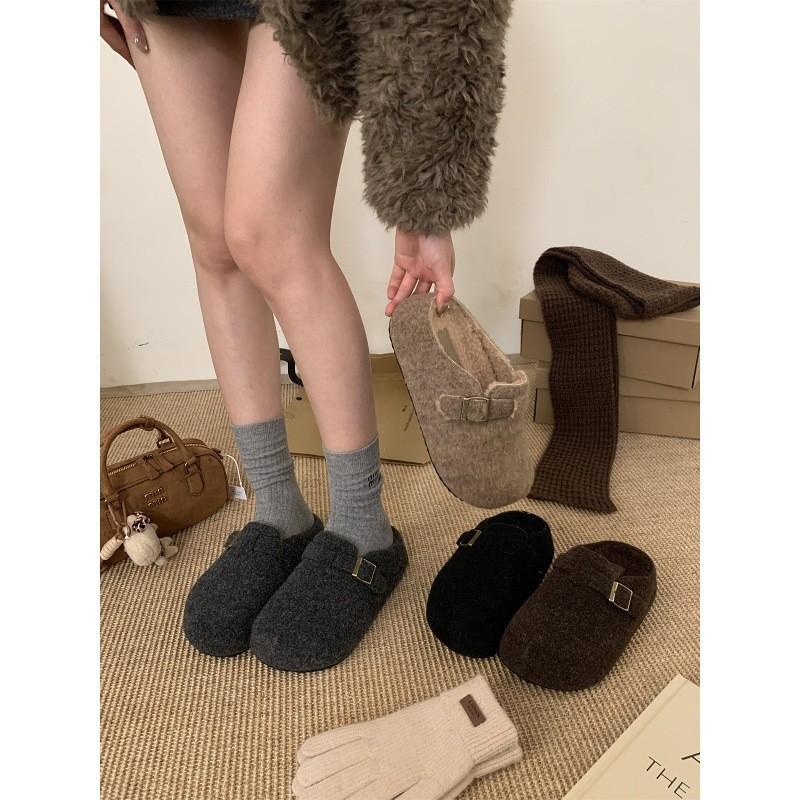 Gray Ugly Bread Shoes, Women's Small Thick-soled Piled Birkenstocks, 5cm Higher Inner Height, Fluffy Slippers