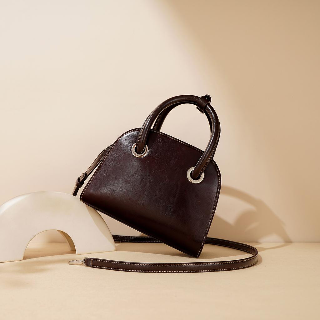 Solid Color Shell Handbag Women's Niche Fashion Versatile Commuter Bag Cowhide Women's Shoulder Armpit Bag