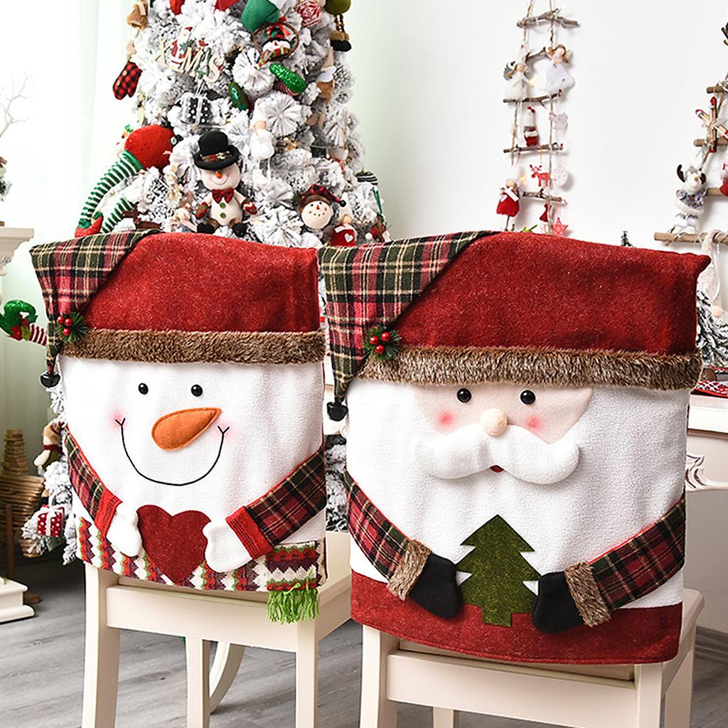 Xmas Chair Back Cover Cartoon Soft Reusable Removable Chair Protectors Cover for Dining Room