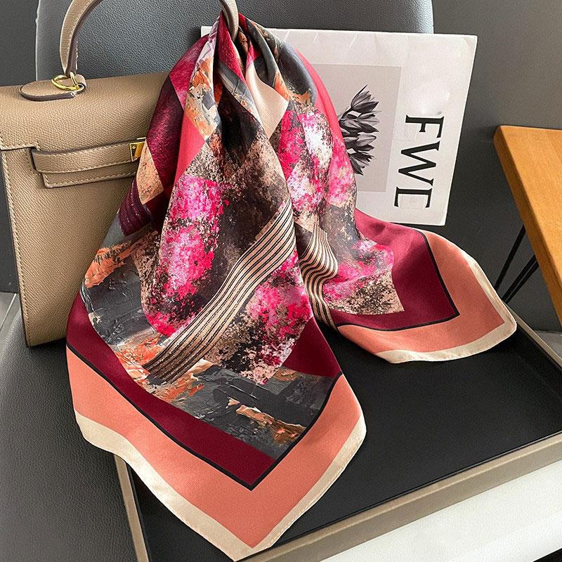 Szalik 100% Jedwab Damski Jedwab Morwowy Luksusowy Wysoka Jakość Kwadratowy Modny Nadruk Chustka do Włosów Chustka na Szyję Szal Damski Zawijki Hidżab Bandana Szaliki