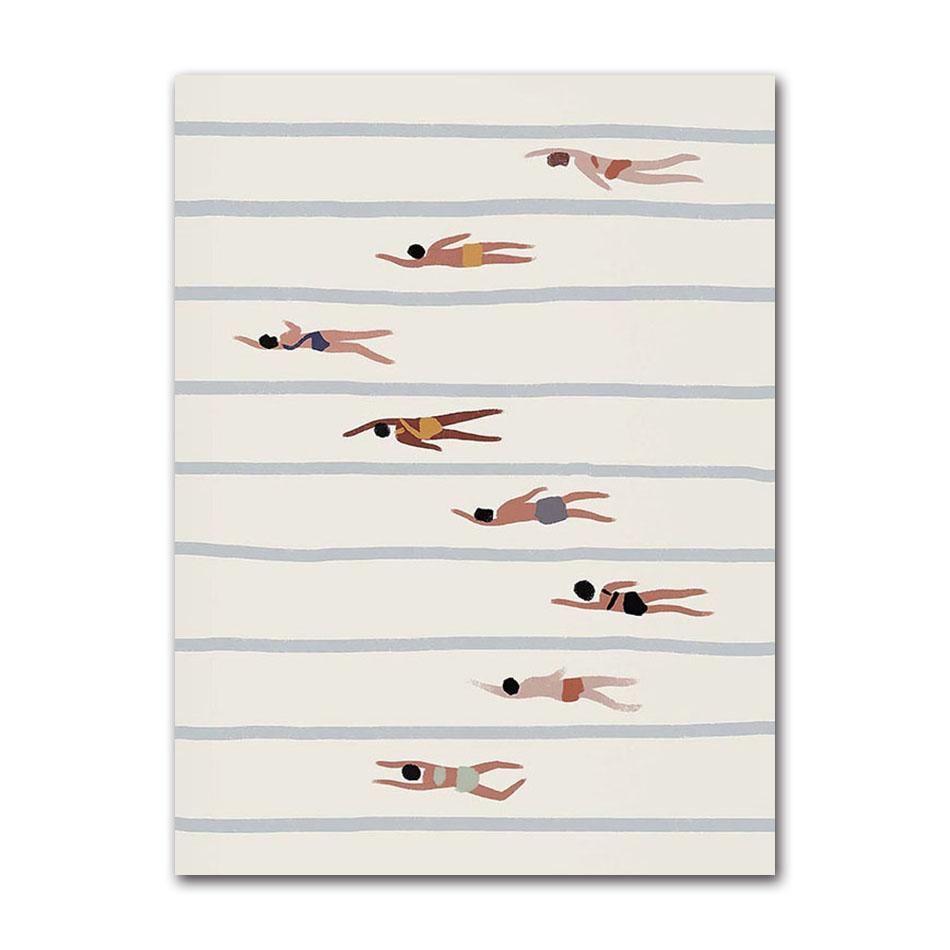 Minimalist Beach Ocean Floral Wall Art, Sailboat Canvas Painting, Pool Posters & Prints, Pictures for Living Room Decor