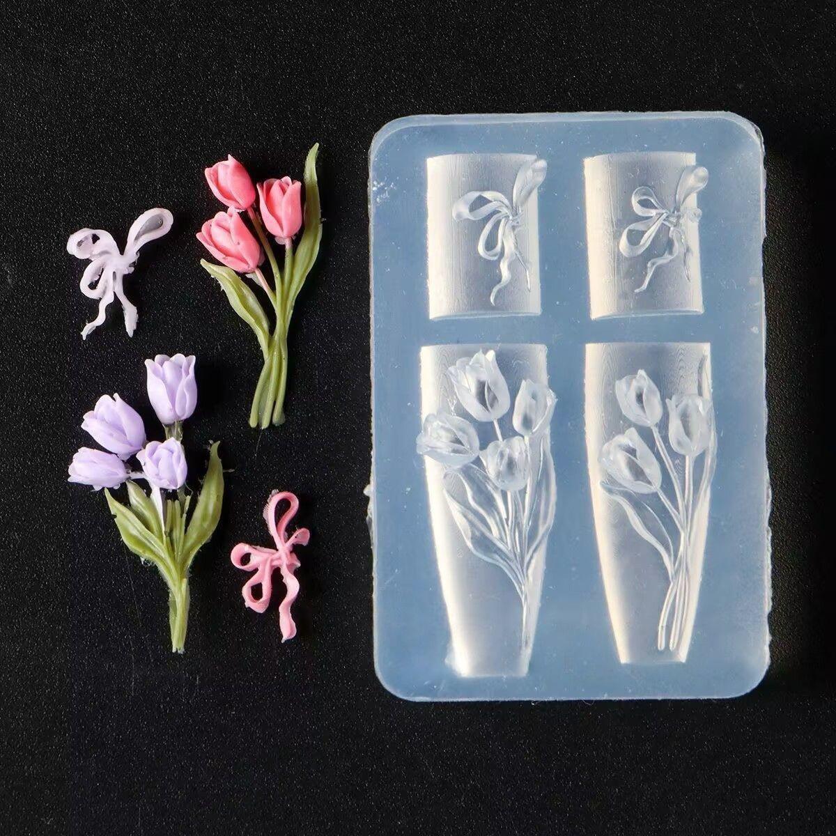 Embossed 3D Bow Tulip Silicone Mold for Nail Art Decoration