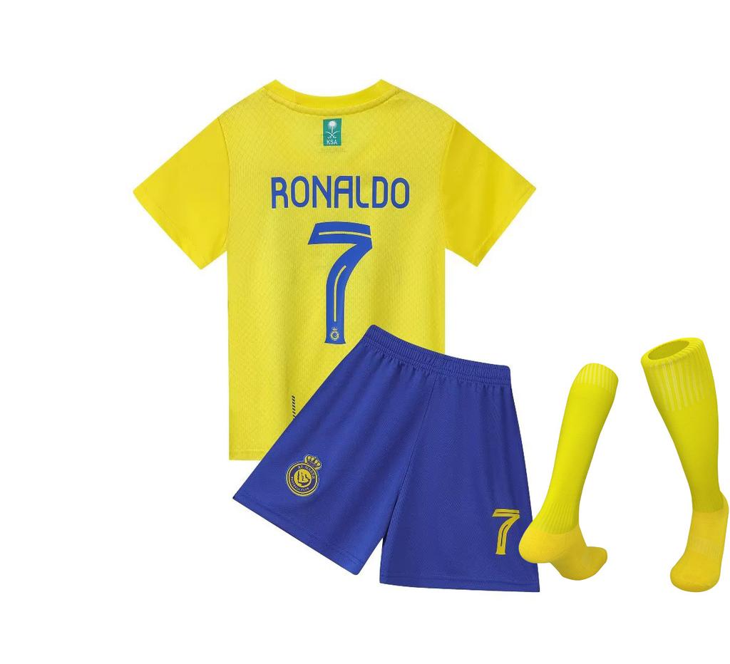 23-24 Riyadh Trasferta Blu Zaffiro N.. Set Maglia da Calcio 7 Club Taglia Bambino 14-30