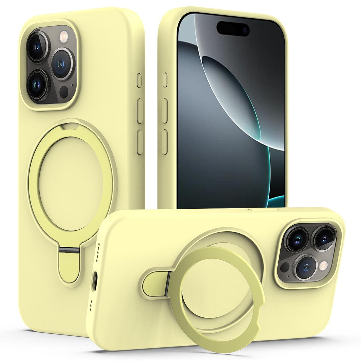 

For iPhone 16 Pro Max Case Compatible with MagSafe Kickstand PC+Silicone Phone Cover Yellow