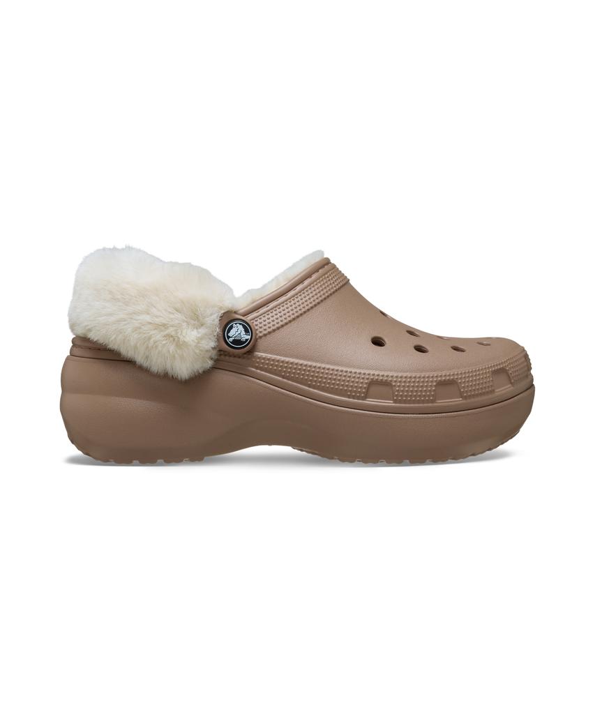 Crocs Classic Platform Fuzz Lined Clogs - Latte / 212854-2Q9