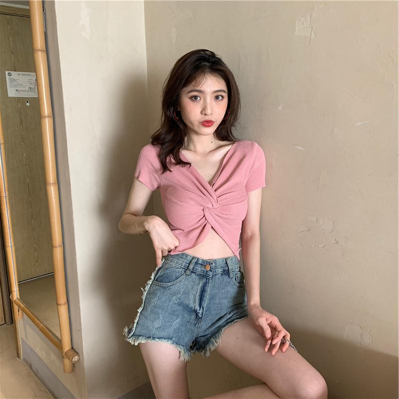 Cămașă cu mânecă scurtă, tricotată, cu două îmbrăcăminte, pentru femei