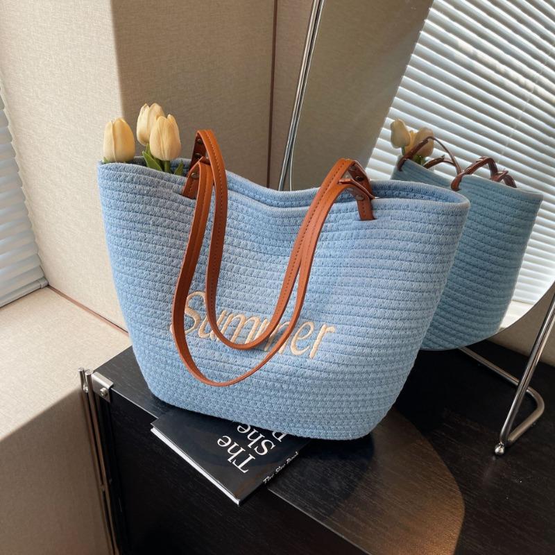 

Пляжная сумка ручной работы, весенняя новинка, простая универсальная повседневная сумка-тоут премиум-класса через плечо синий