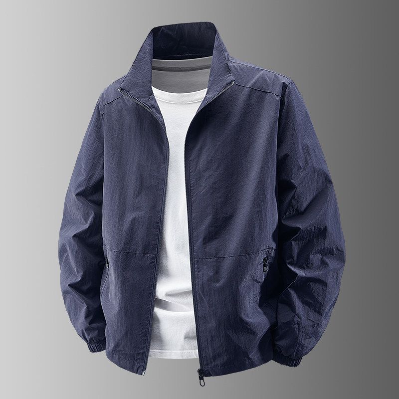 Foreign Trade Surplus American Retro Stand-Collar Jacket for Men, Spring and Autumn Trendy Brand Loose Casual Sports Workwear Coat for Men navy blue(Hancheng Gong JK8919) 3XL