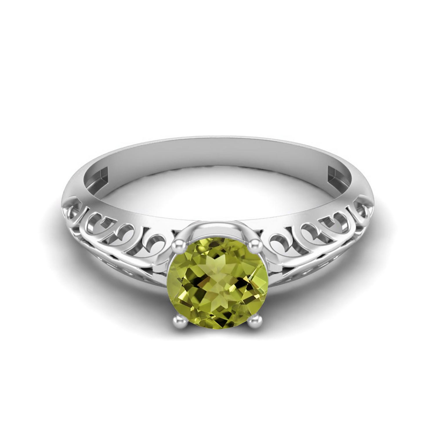 0.85 Ctw Round Peridot 925 Sterling Silver Solitaire Filigree Women Promise Ring 11