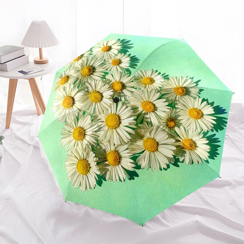 1pc Daisy Heart Automatic Folding Umbrella, Heavy Duty 8 Rib Iron Frame,  Suitable for Travel, Daily Use, Birthday, Decor Gift  52